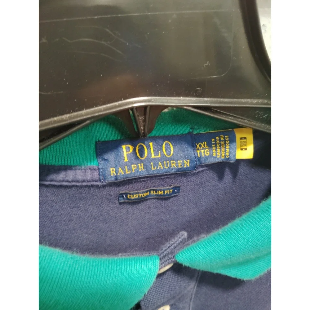 Ralph Lauren Polo Rugby Shirt Mens XL Tall Navy Custom Fit Crest Gold Big Pony